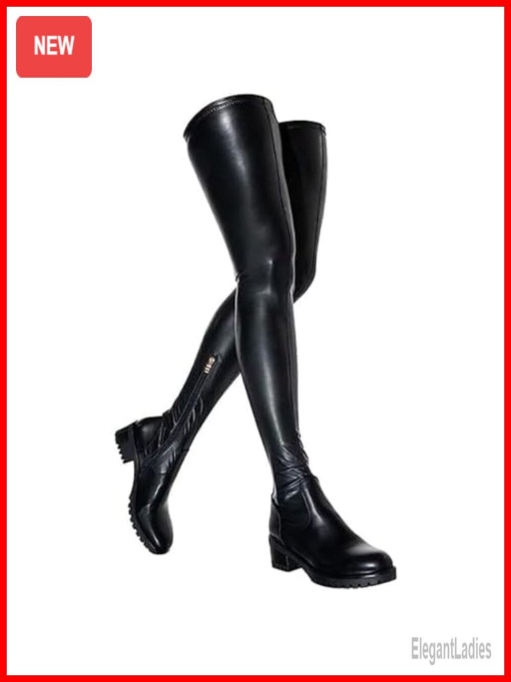 Women's Over The Knee Chunky Heel Slip On Faux Leather Stretch Thigh High Boots